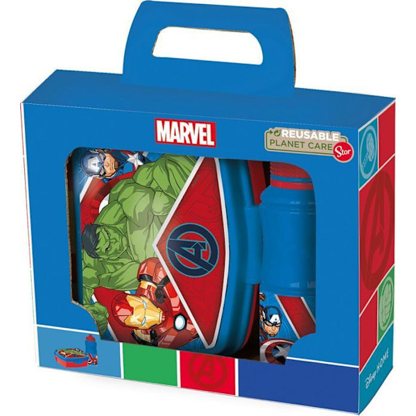Pullo ja voileipälaatikko - Marvel - Avengers - 380 ml - Kierrätettävää muovia - Liukumaton Blå