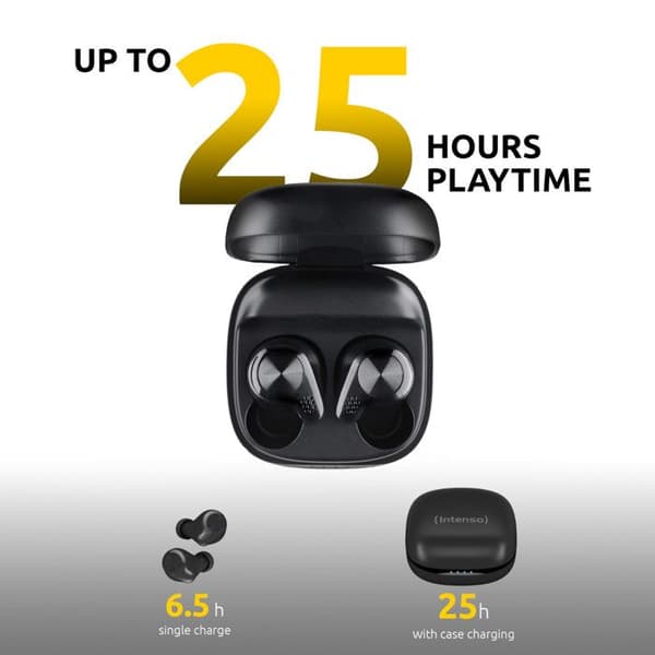 Intenso T200 True Wireless Bluetooth 5.3 Hovedtelefoner Sort 25 Timer Batteritid Nero