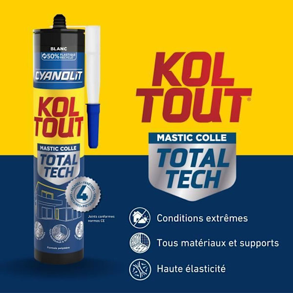 Fastgørelses- og tætningsemballage - CYANOLIT - Total tech - Hvid - Patron 290 ml - Multi-materialer - Tæt og fleksibel