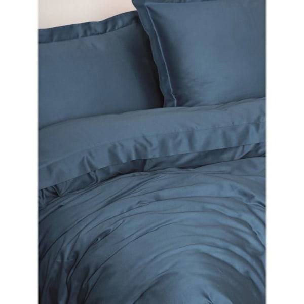 Bäddset - 1 påslakan 220 x 240 cm + 2 örngott 60 x 60 cm - Satin 100% bomull - Blå Blå