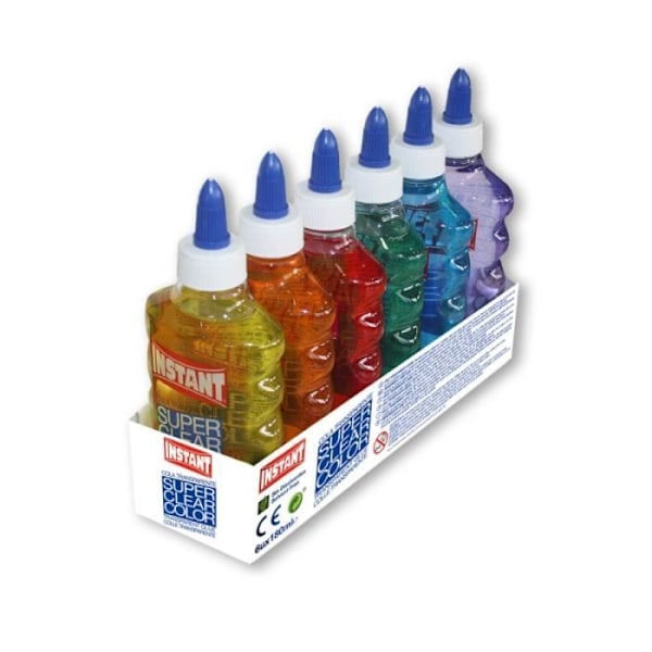 6 kpl läpinäkyviä liimoja, 180 ml - Instant - Lajitelma 6 väriä - Creative Leisure - 14691 TU Lajitelmia