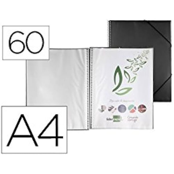 Vitrinefiler med spiral - LIDERPAPEL - EC34 - A4 - Farve Sort - 60 lommer sort