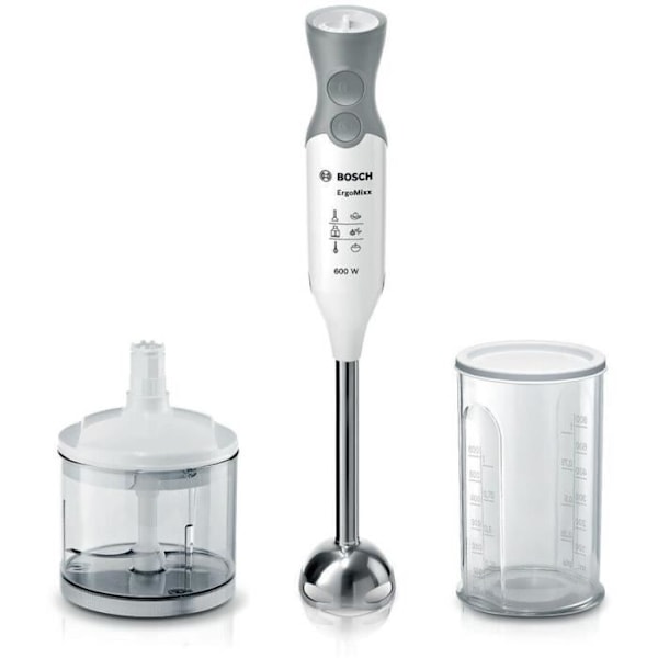BOSCH ErgoMixx 600W stavblender - Hvid/Grå - 12 gear + turbo - Minihakker medfølger