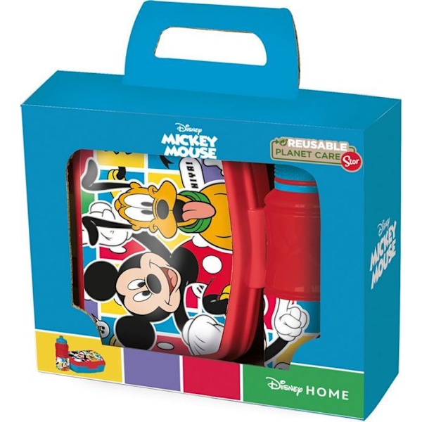 Pullon ja voileipälaatikon setti - Disney - Mikki Hiiri - 380 ml - Kierrätettävä muovi - Liukumaton Röd