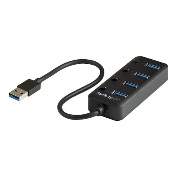 USB 3.0 Hub - StarTech.com - 4 Porte - Tænd/sluk-kontakter - UASP-support - Sort