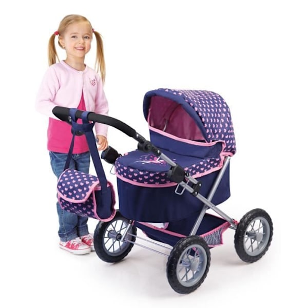 Trendikäs vaunut 46 cm nukelle - BAYER DESIGN - Säädettävä ohjaustanko - Taitettava - Mukana olkalaukku ja kori