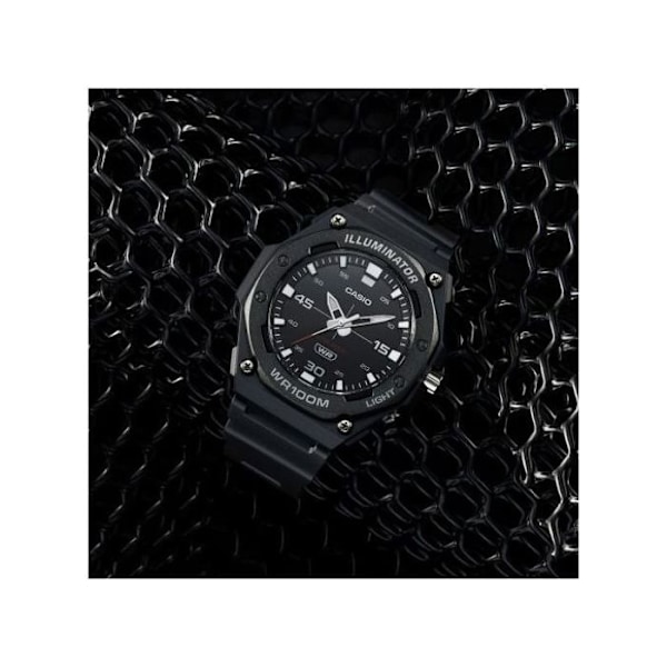 Casio Sport med lysknap - W.R 100 meters, sort skive - urrem i resin