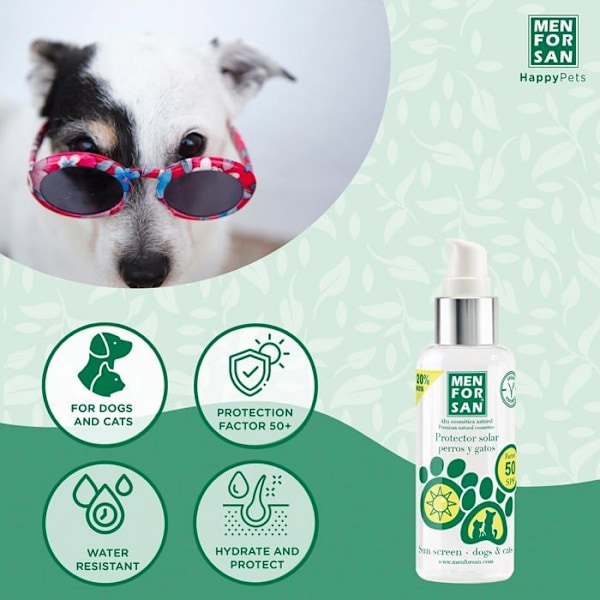 Menforsan Solcreme Faktor 50 til Hunde og Katte 60ml, Beskytter huden mod UVA- og UVB-stråler, Vandafvisende