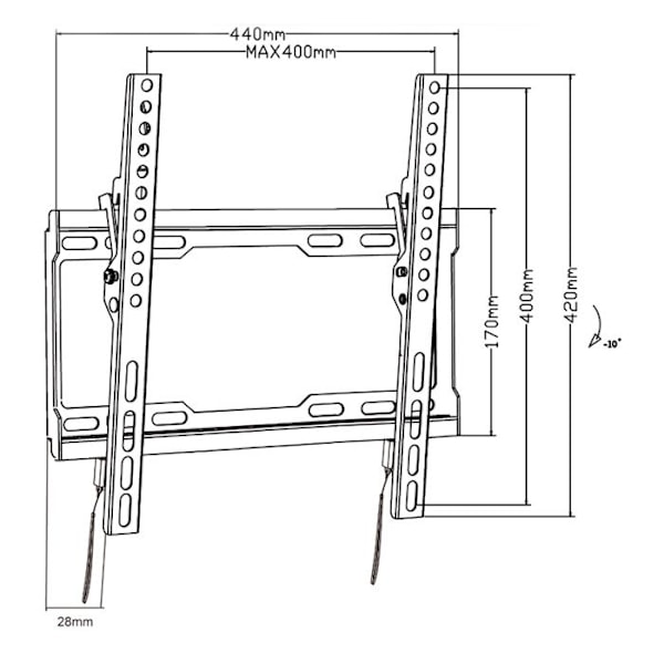 Support til TV Maclean, max VESA 400x400, 32-70", 45kg, hældningsjustering +0°~-10°, MC-412
