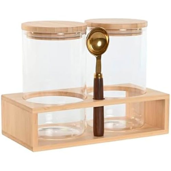 Gryder - HOME ESPRIT - Sæt med 2 - Bambus og borosilikatglas - Flerfarvet - 12 x 24 x 18,5 cm Flerfärgad