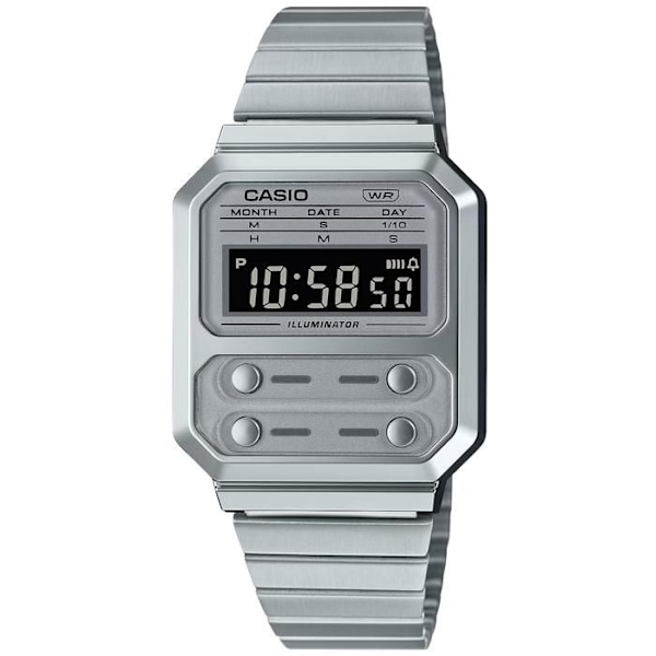 Herreur - CASIO - A100WE-7BEF - Kvarts - Digital - Sølv armbånd i rustfrit stål Pengar