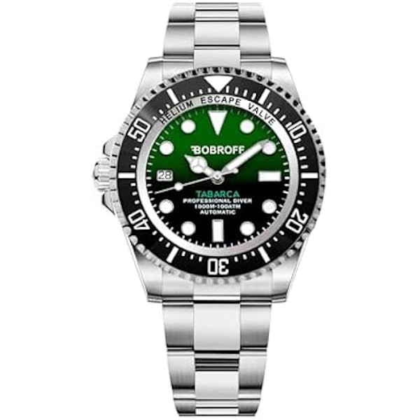BOBROFF BF0002i Automatisk herreur - Armbånd i rustfrit stål - Grøn - 42 mm - Vandtæt 100 ATM Silver