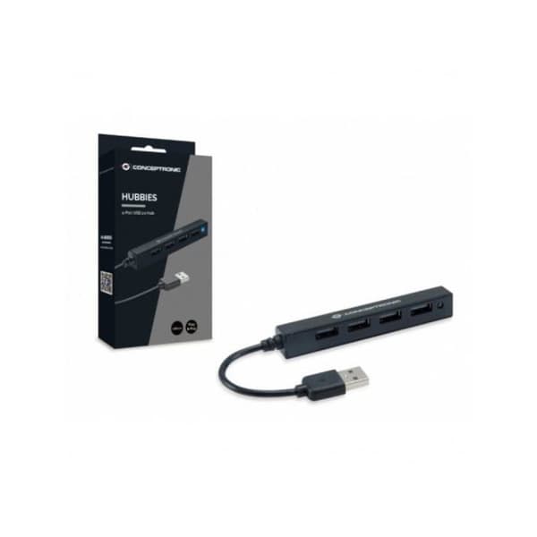 USB Hub - Conceptronic - HUBBIES05B - 4 Porte - USB 2.0 - Inkluderet kabel