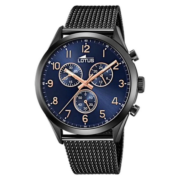 Ur - Lotus - Chrono - Sort Stål - Blå Skive - Milanese Mesh Armbånd Quartz bevægelse