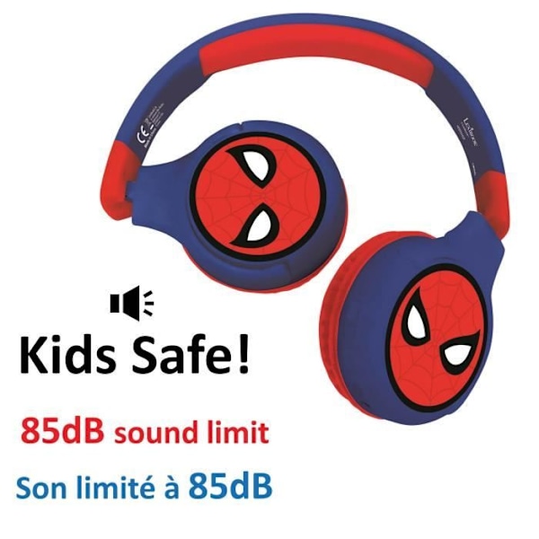 'SPIDER-MAN - 2-in-1 Bluetooth® - Mukautuva ja taittuva langallinen kuulokemikrofoni lapsille äänenrajoituksella - LEXIBOOK' röd och blå