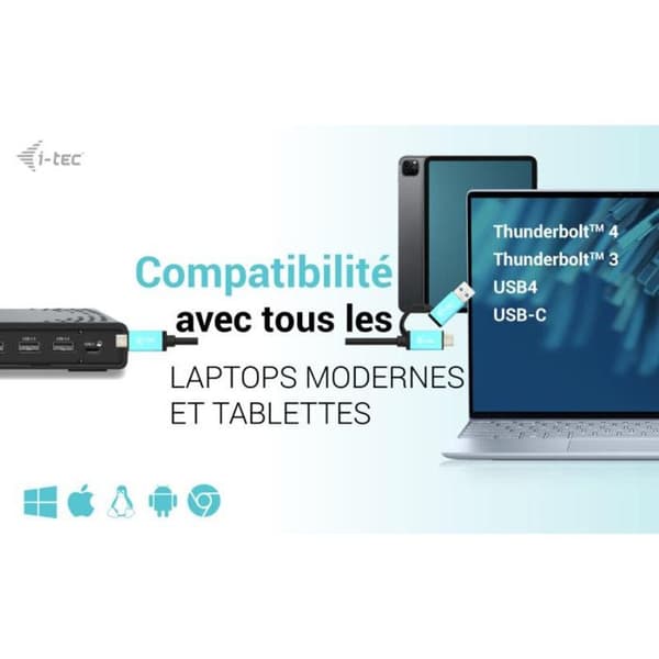 USB-C dockingstation - I-TEC - Triple Display DS - 3 4K skærme - 100W - Sort