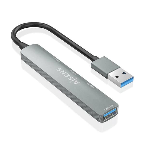 USB HUB - AISENS - Alumiini - 1xUSB 3.0 - 3xUSB 2.0 - Harmaa 10cm