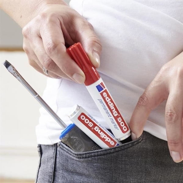 Permanent Marker - edding - 500 - Förpackning med 10 - Röd - Sned spets - Vattenfast Röd
