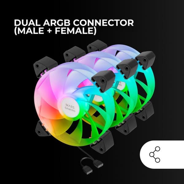 Ventilatorer - MARS GAMING - MF-3AR - ARGB 360° Belysning - Omvendte Blade - Stille