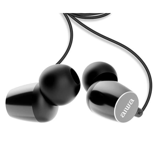 Aiwa ESTM-30BK musta langalliset in-ear-kuulokkeet integroitu mikrofonilla handsfree-puheluita varten, liitäntä jack.