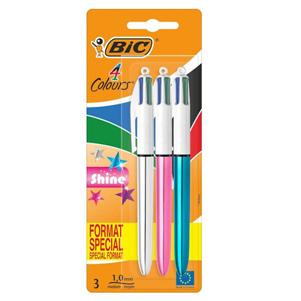 Kuglepenne - BIC - Shine - Metal - 4 farver - Mellemspids 1.0 mm glänsande metall