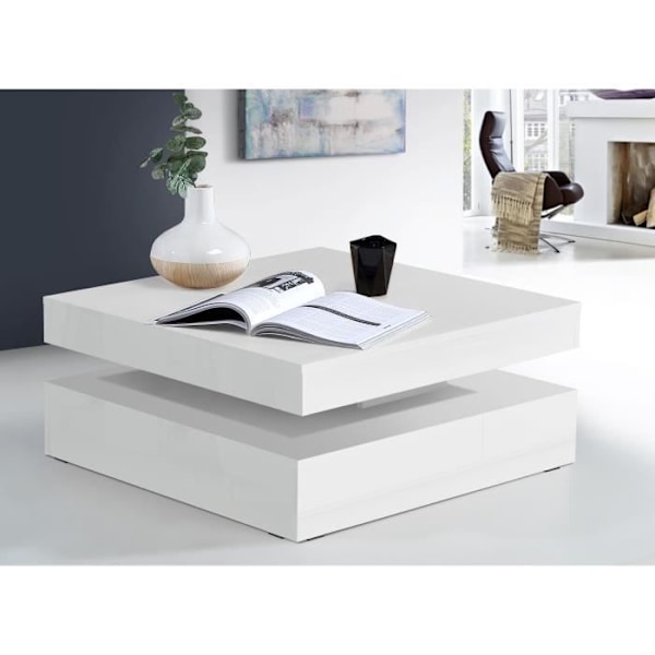 Bordplade med roterende plade - Hvid blank - 78 x 78 x 36 cm - KAFFEBORD Strålande vit