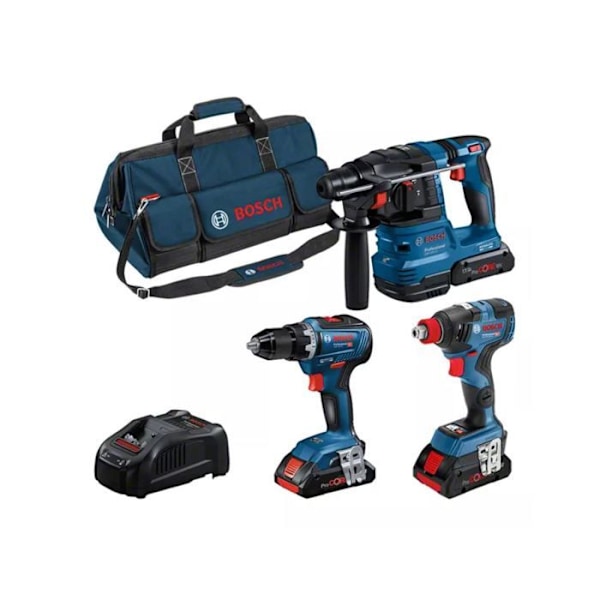COMBO KIT 3 VÆRKTØJER 18V: GSR 18V-55 + GDX 18V-200 + GBH 18V-22 + ProCORE18V 3x4,0Ah Blå