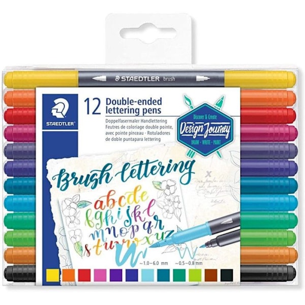 Värikynät - STAEDTLER - Brush Letter Duo - 12 kynää - Sivellinpiste 1-6 mm - Sekoitus
