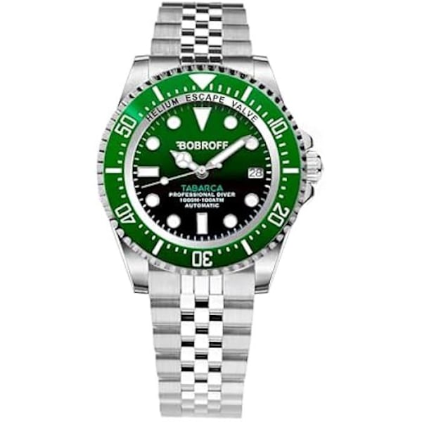 Bobroff Miesten analoginen automaattinen ruostumattomasta teräksestä valmistettu kello BF0002bv-BFSTJ - Vihreä - 42mm Grön