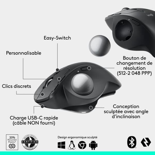 Ergonominen hiiri - langaton - Logitech - MX ERGO S - Grafiitti