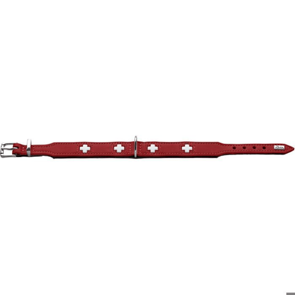 Hundehalsbånd - HUNTER - Schweiz - Rød - Medium - Nappa kalv læder rød/blk