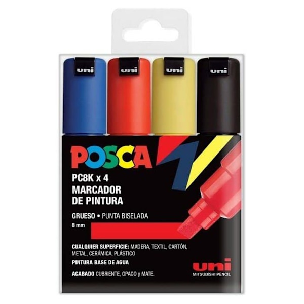 Craftelier Markers - 182634676 - UNI Posca Set med 4 PC8K markörer med mejselspets Grundfärger