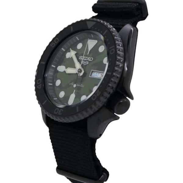 Ur - Seiko - 5 SRPJ37 - Mekanisk - Grøn Skive - Sort Stofarmbånd Svart