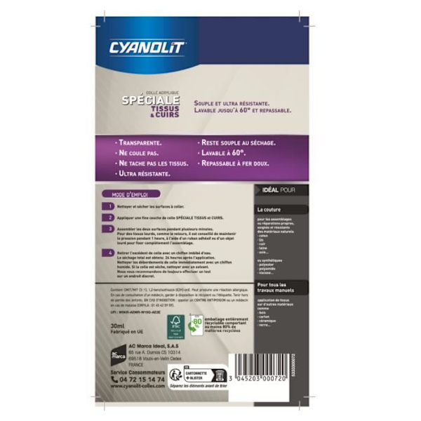 Speciale tekstil lim - CYANOLIT - Fleksibel binding - Ideel til stof og tekstiler