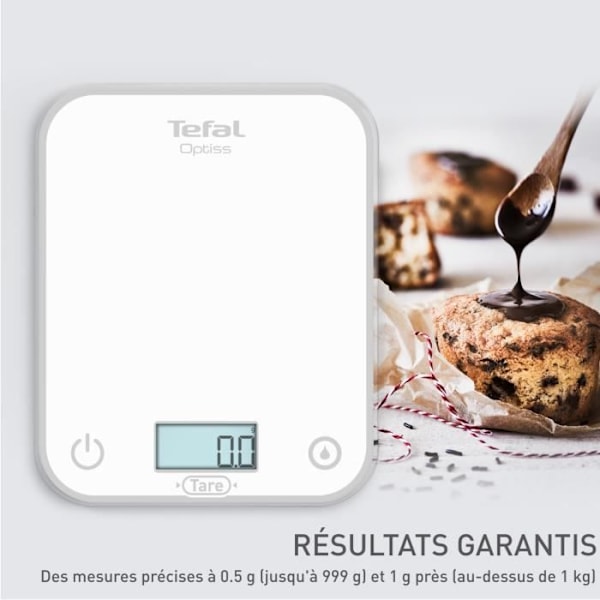 TEFAL Optiss elektronisk köksvåg, bakgrundsbelyst display, reptålighet, 5 kg kapacitet, vit BC50U0V0 Vit