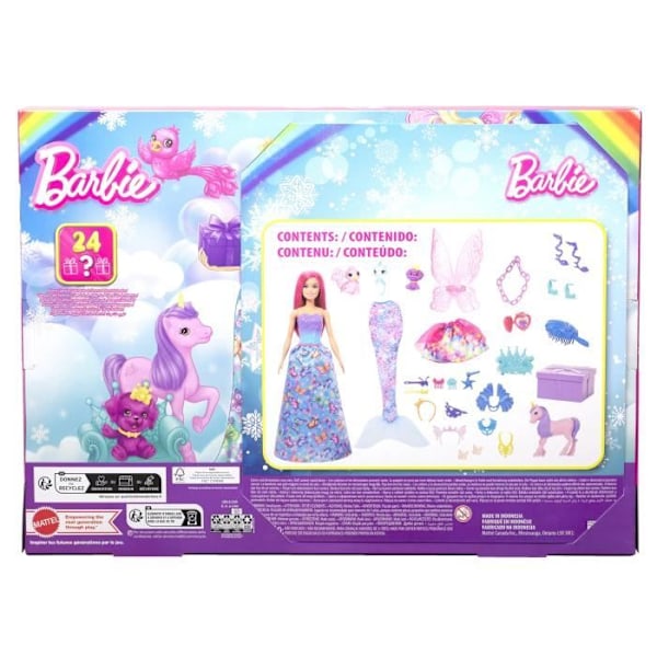 Barbie- joulukalenteri Barbie Dreamtopia -nukke ja tarvikkeet HRG90 Flerfärgad