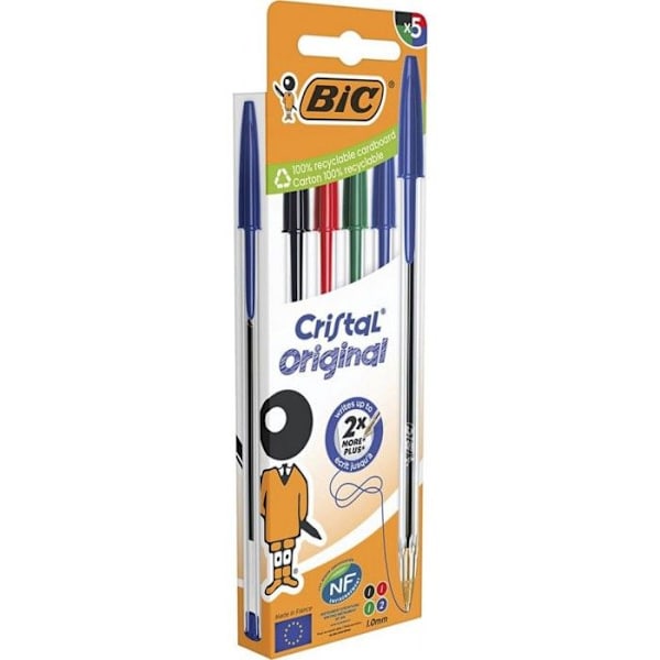 BIC Kynä Cristal 1,0mm Sekalaiset 5 kynän pakkaus