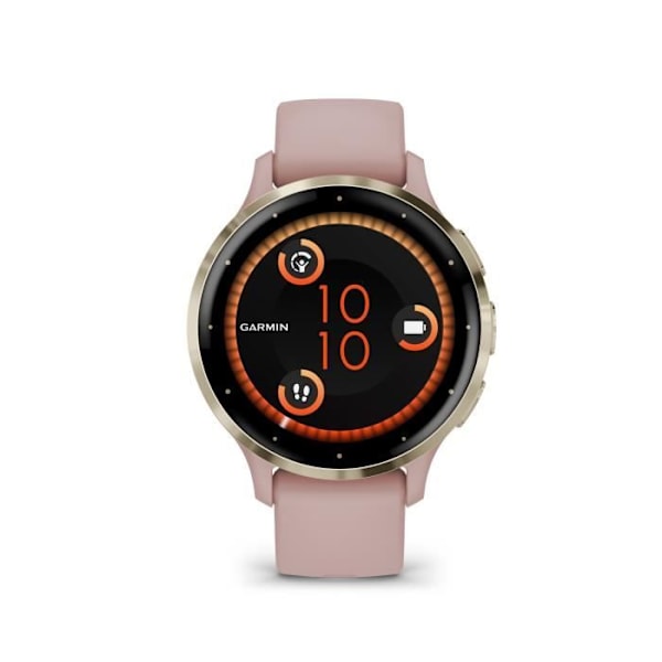 Yhdistetty GPS-kello - GARMIN - Venu 3S - 30,4 mm (1,2") - Pehmeä kultainen teräs, vaaleanpunainen kotelo ja vaaleanpunainen silikoniranneke Rosa
