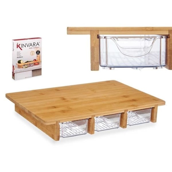 Servettavla - Bambu - 3 fack - Rektangulär - 28 x 40 x 6 cm - Ny naturlig