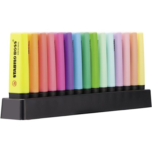 Highlighter - Stabilo - BOSS ORIGINAL - Assorterede farver - Vandbaseret blæk - Pakke med 15 stk. Assorteret