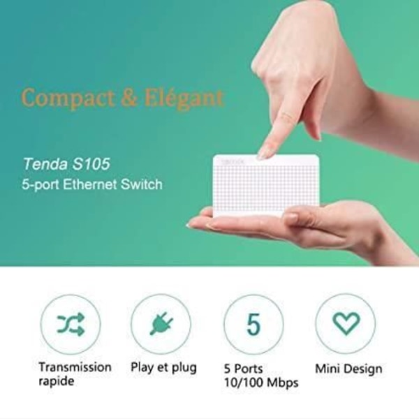 TENDA S105 Ethernet-kytkin - 5 megabittiä porttia 10/100 mbps RJ45 - Plug&Play