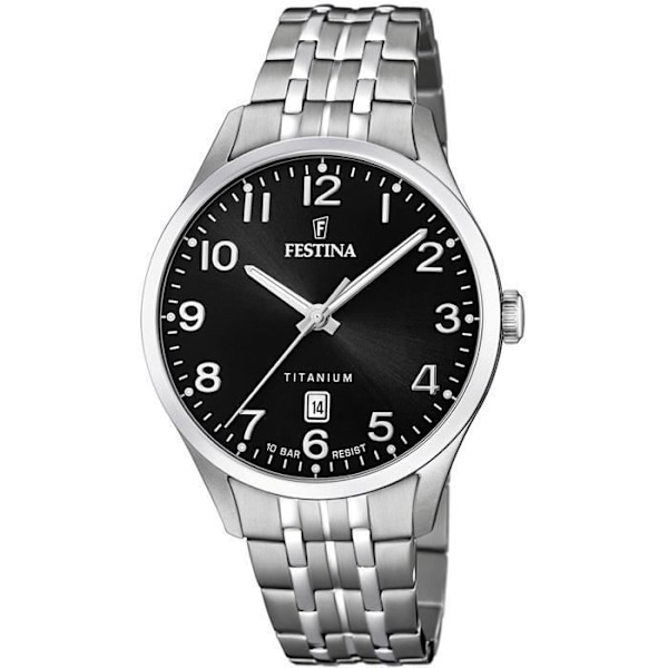Ur - Festina - 20466 - Titanium - Vandtæthed 10 bar - Sort urskive med arabiske tal Silver, Svart
