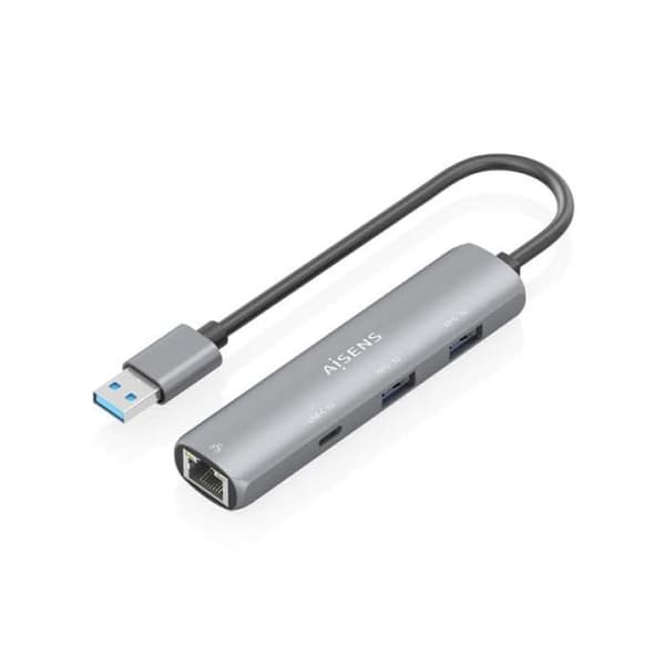 USB 3.0 dock til Ethernet - AISENS - USB-A til Gigabit Ethernet - HUB 1 x USB-C + 2 x USB-A - 15 cm - Grå