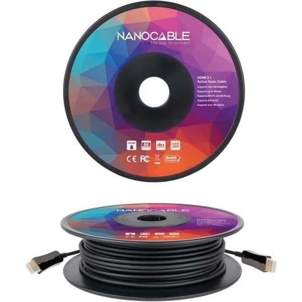 HDMI-kabel V2.1 - NANOCABLE - 10.15.2130 - 8K 60Hz - 4K 120Hz - 48Gbps - 30 m Sort
