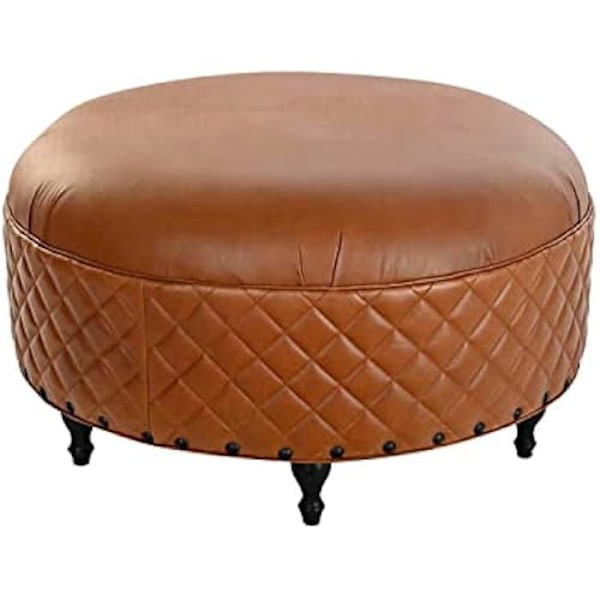 Fodskammel - DKD HOME DECOR - Standard - Læder - Massivt træ - Moderne kastanj