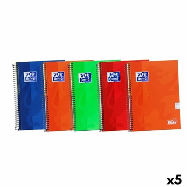 Oxford Notebook - 100430151 - Klassisk supplerende spiralnotesbog, 80 ark, assorterede farver, 4 formater, pakke med 5