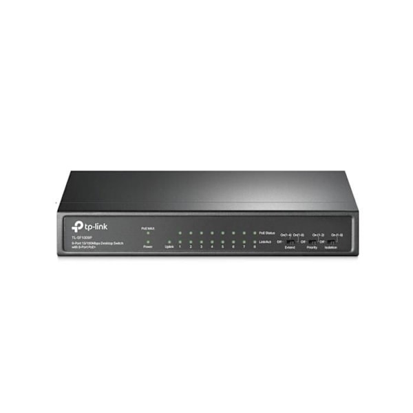 TPLINK TL-SF1009P 9-porttinen PoE+ -kytkin TL-SF1009P PoE+ -kytkin 8x 10/100Mbps PoE+ + 1x RJ45 10/100 Non-PoE 65W 802.3at/af Desktop musta
