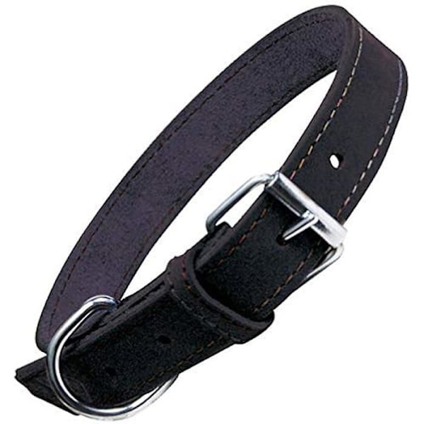 Nubuck läderhalsband - GLORIA - Svart - Justerbar - D-Ring - För hundar Svart