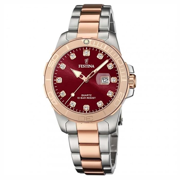 Naiskello - FESTINA - Boyfriend - Bordeaux-näyttö - Kaksivärinen teräs - Vesitiivis 100m Två tonig