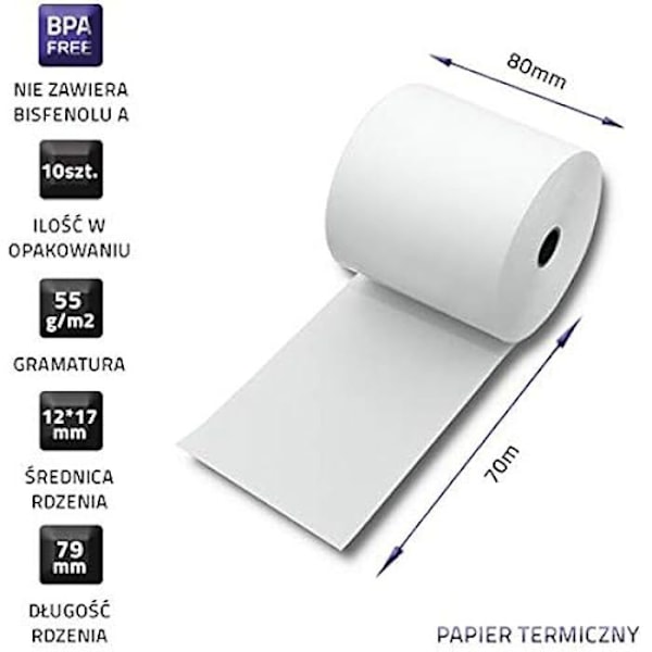 Qoltec Thermal roll 80 x 80 | 55g/m2 | 10 st | BPA fri